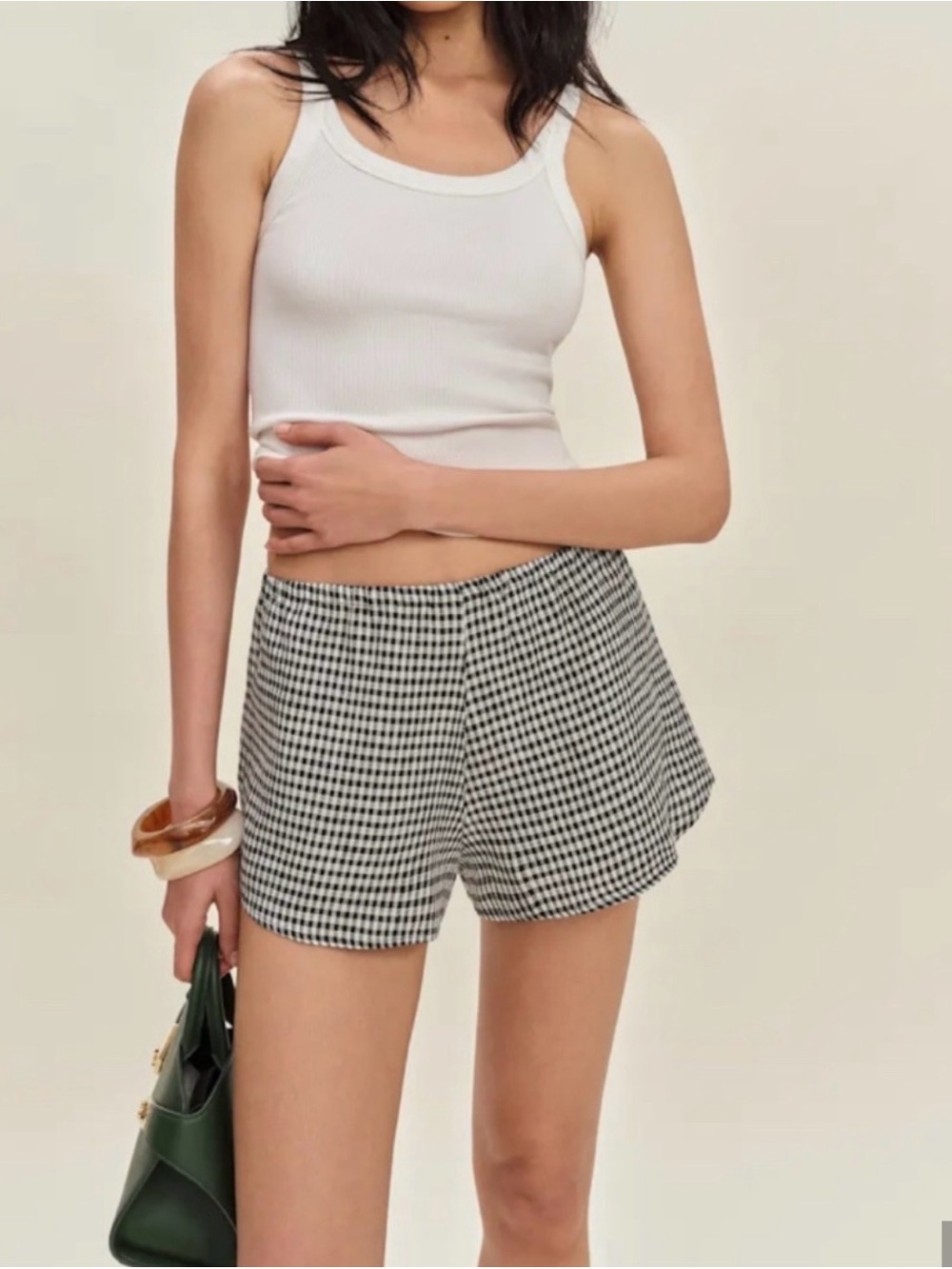 Reformation Tiffie Linen Gingham Women’s Shorts - White/Black
